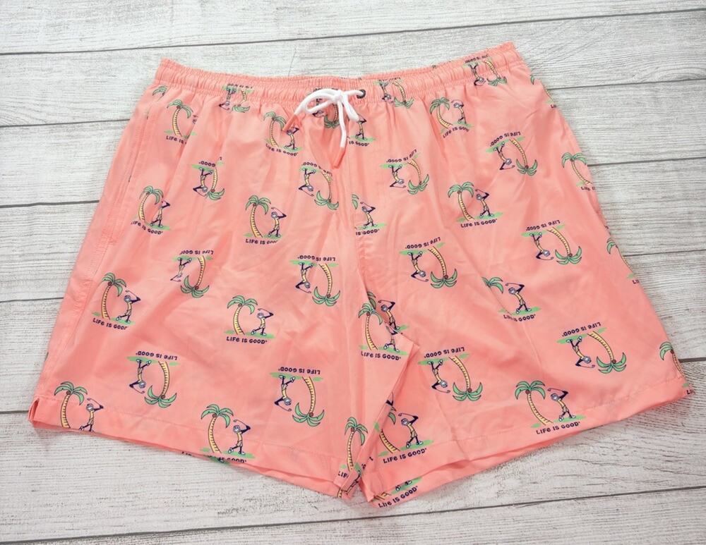 Life is Good Mens Jake Golf Palm Trees Board Shorts Swim Trunks Pink Size XL